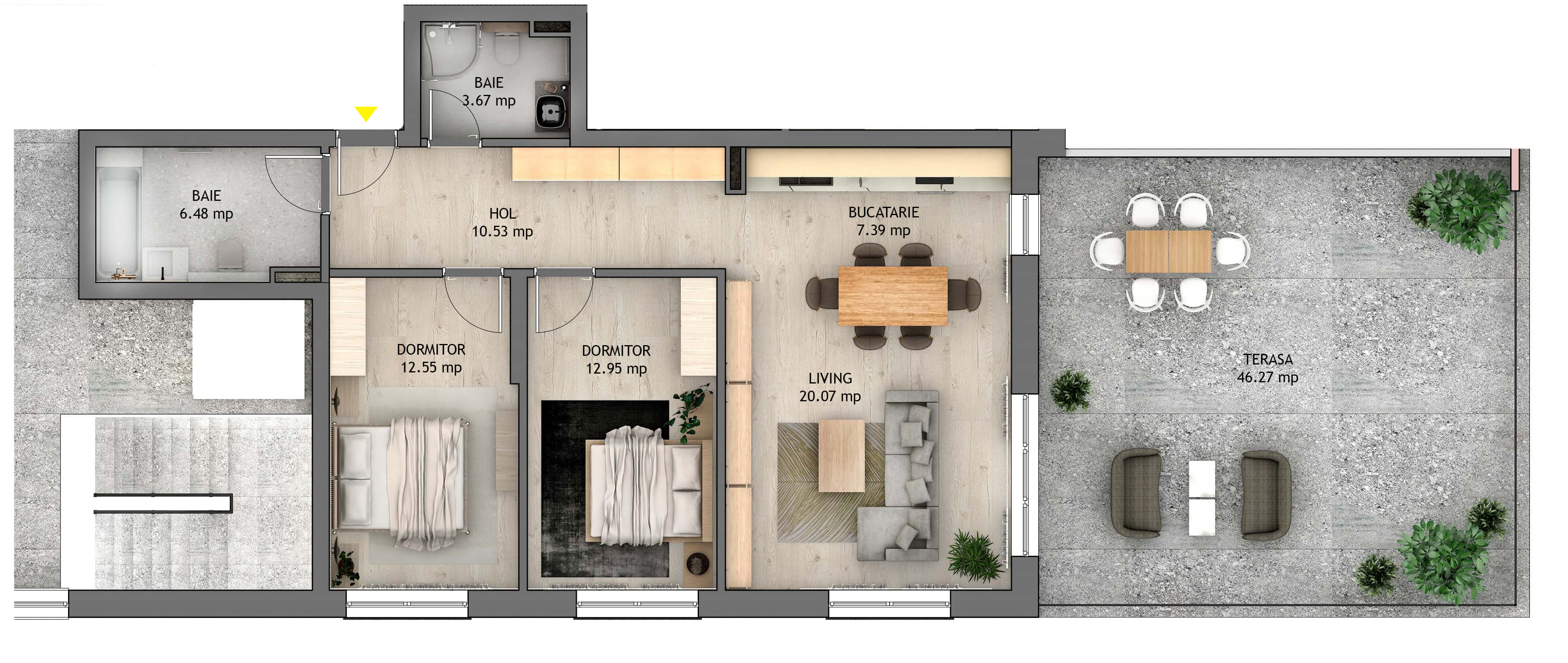 Apartament Penthouse cu 3 camere Tip P3